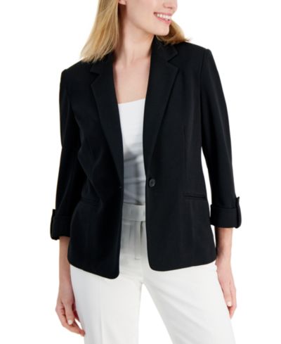 Petite 3/4-Sleeve One-Button Blazer