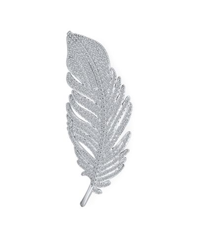 Брошь или кулон Bling Jewelry с пером и листьями из CZ