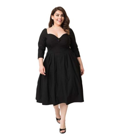 Unique Vintage Plus Size Woven Sweetheart Neckline Lamar Swing Dress