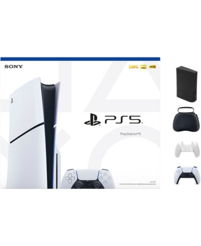 Sony - PlayStation 5 1TB Slim Console - White With Accessories & White Controller (Total 2 Controllers Included)