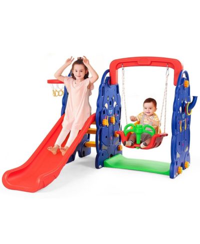 Детский игровой комплекс VEBREDA 3-in-1 Climber Slide Swing Seat Basketball Hoop
