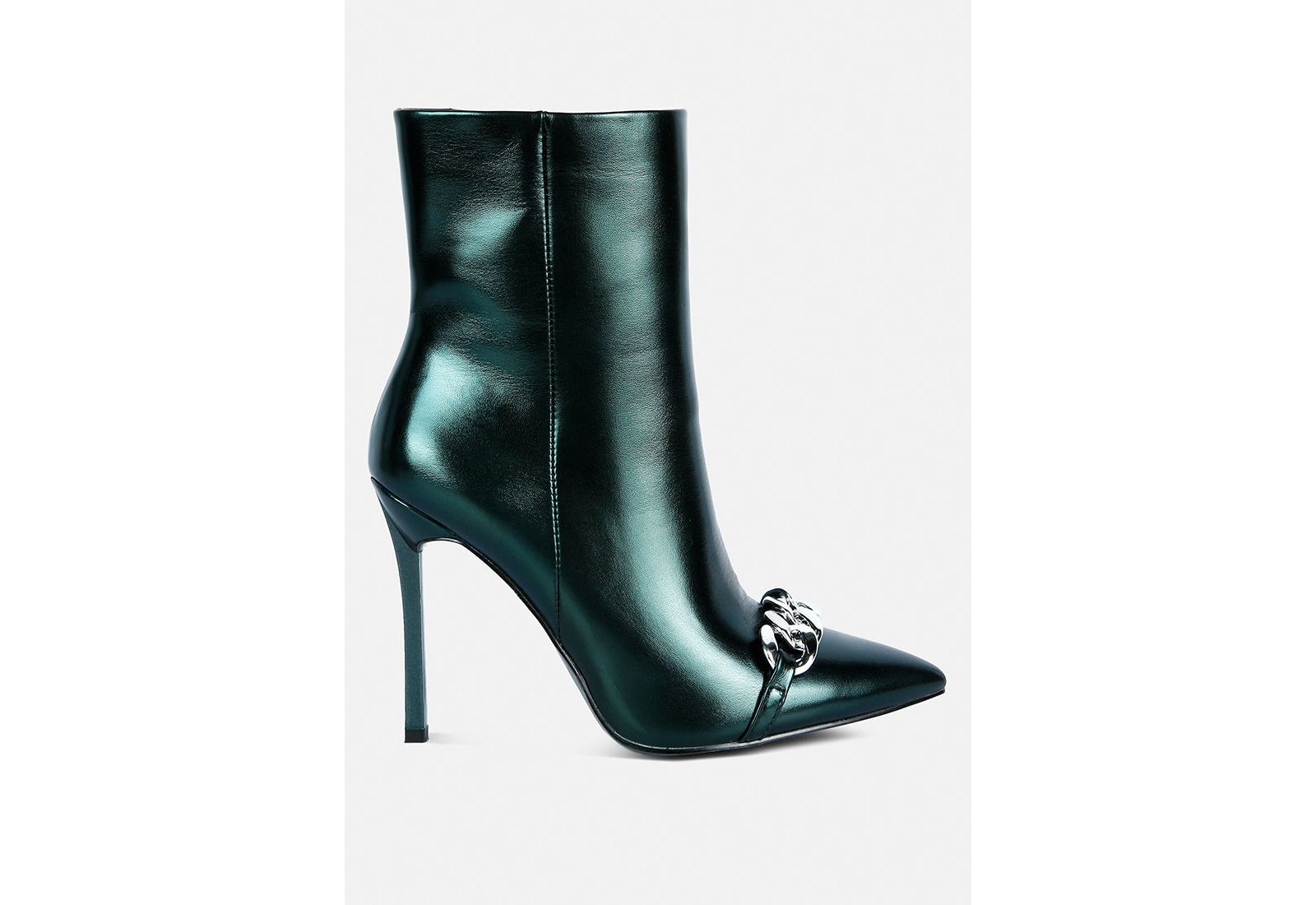 London Rag Womens Firefly Metallic Chain Embellished Stiletto Ankle Boots