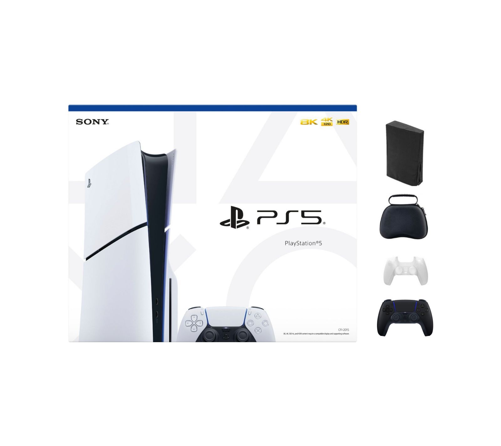Консоль Sony PlayStation 5 Slim White с аксессуарами и черным контроллером (в комплекте 2 контроллера)