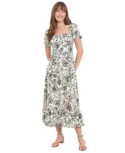 Женское миди-платье London Times Petite Floral-Print Puff-Sleeve