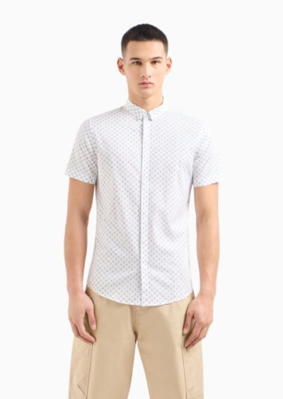 A|X Armani Exchange Men's Slim-Fit Tonal Geo Logo-Print Button-Down Shirt