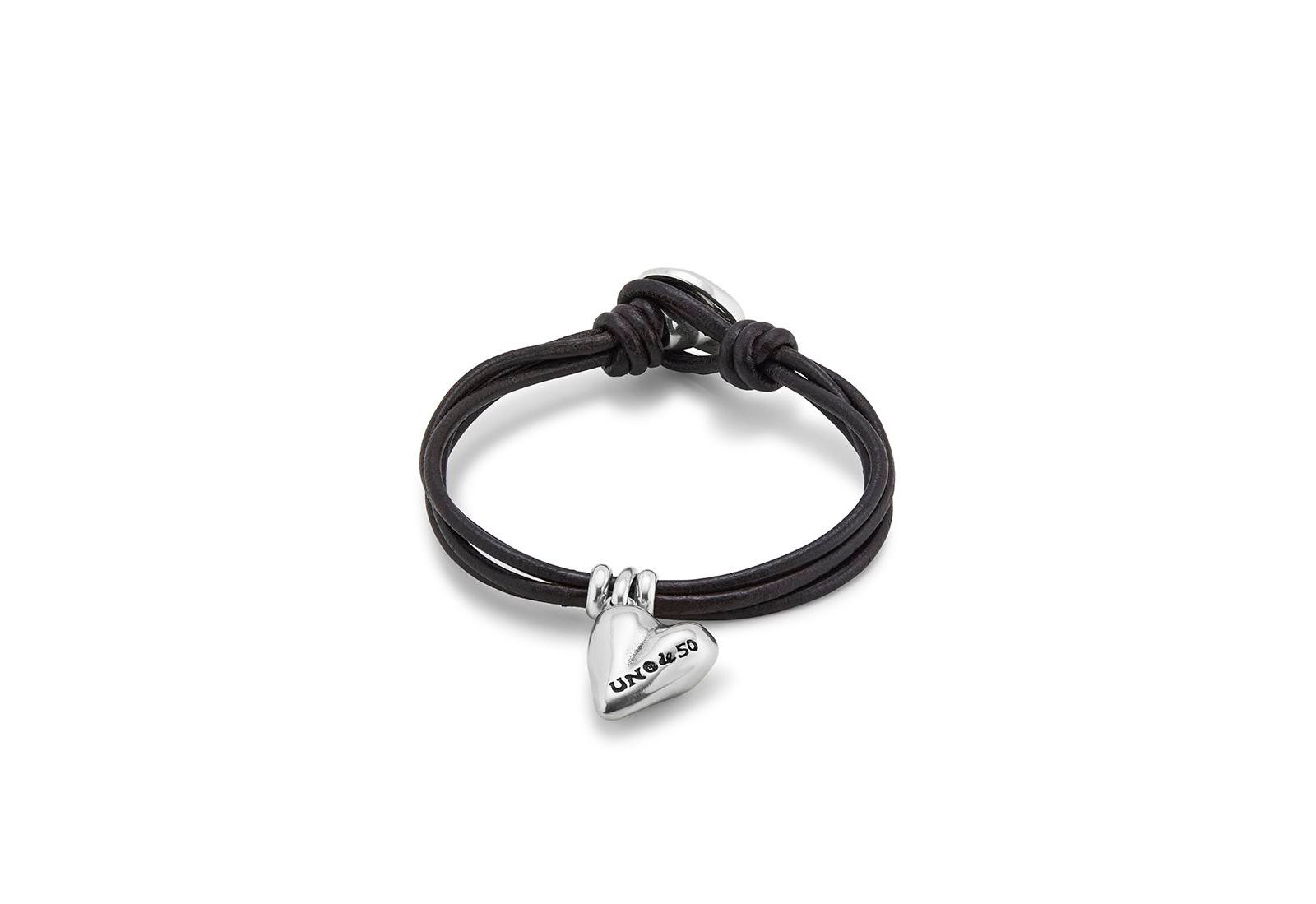Браслет UNOde50 Sterling Silver Heart Charm 4 Leather