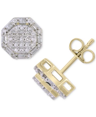 Мужские серьের-гвоздики Macy's Diamond Round & Baguette Hexagon Cluster в 10k золоте