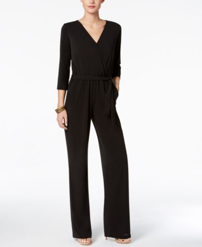 Jumpsuit NY Collection Petite с поясом и широкими брюками, 3/4 рукава