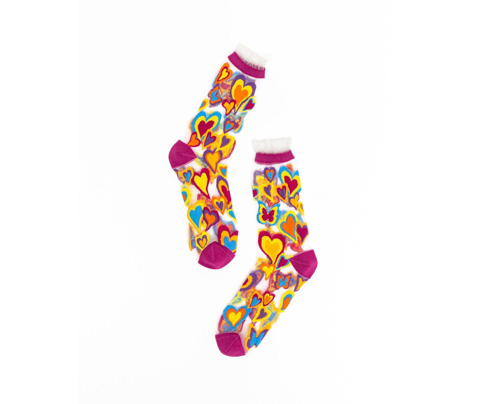 Sock Candy Women's Y2K Hearts Ruffle Sheer Sock