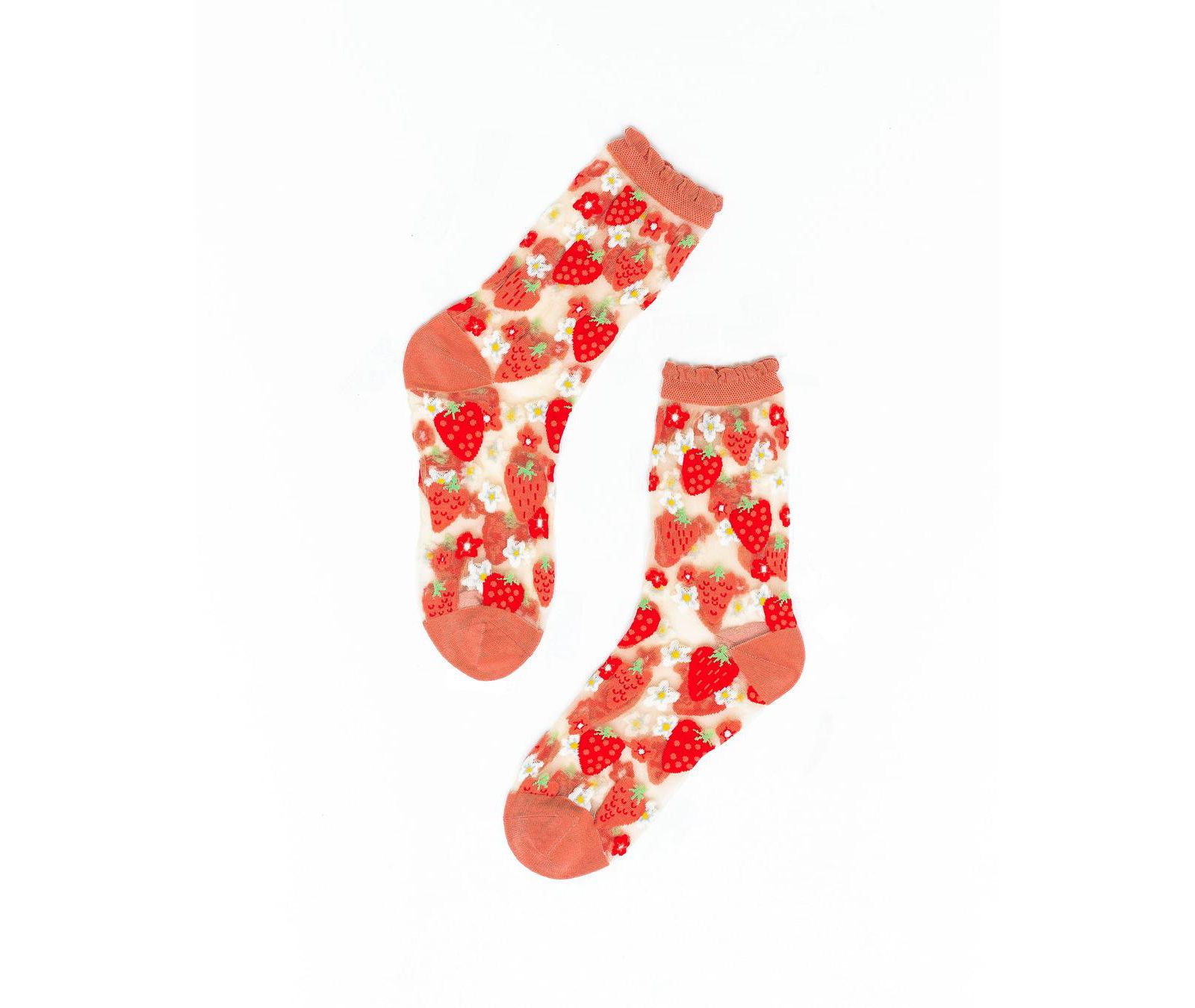 Sock Candy Women's Strawberry Daisy Ruffle Sheer Sock