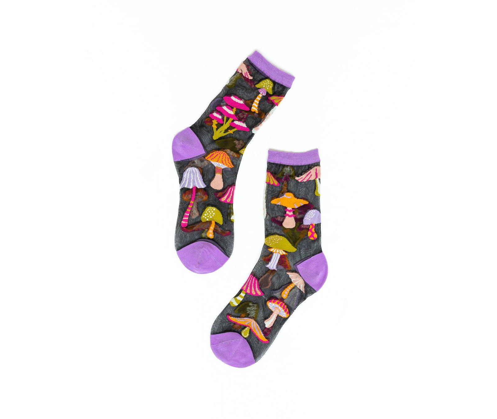 Sock Candy Women's Magic Mushrooms Black Sheer Sock