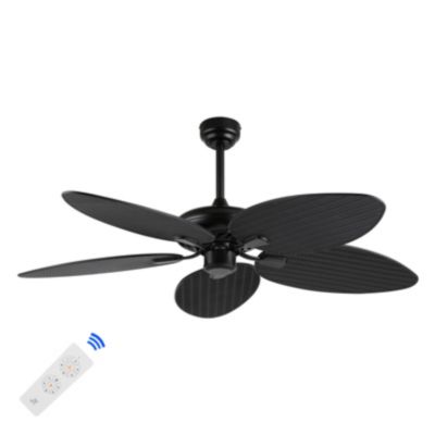 Raffles 52" Bohemian Industrial Metal/Plastic Mobile-App/Remote-Controlled 6-Speed Palm Blade Ceiling Fan, Beige/White