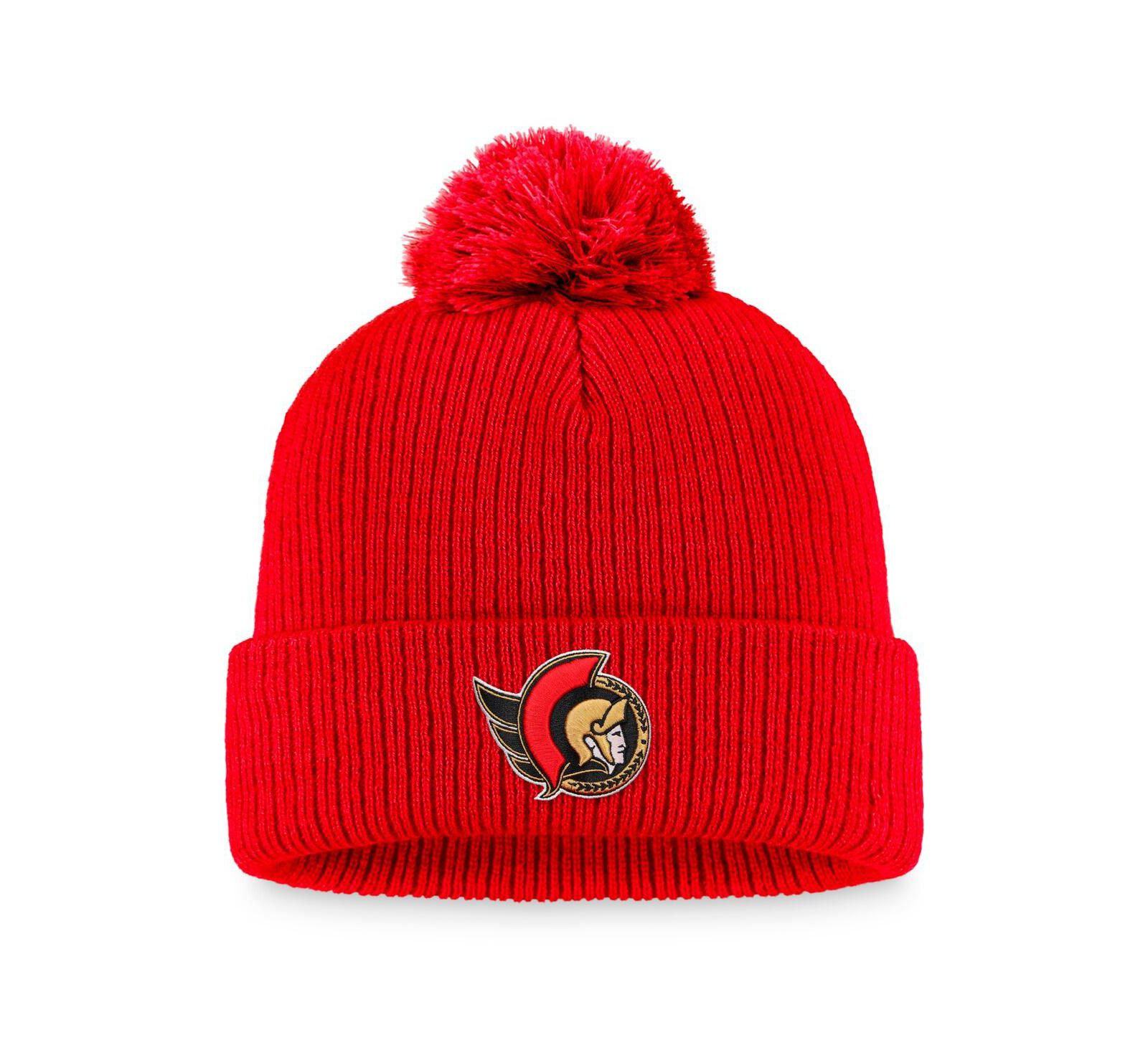 Мужская вязаная шапка Fanatics с помпоном, красная, с логотипом Ottawa Senators