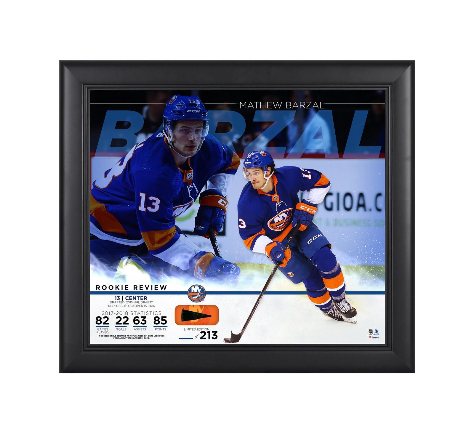 Mathew Barzal New York Islanders Коллаж в рамке 15" x 17" с кусочком игрового шайбы - Limited Edition 213