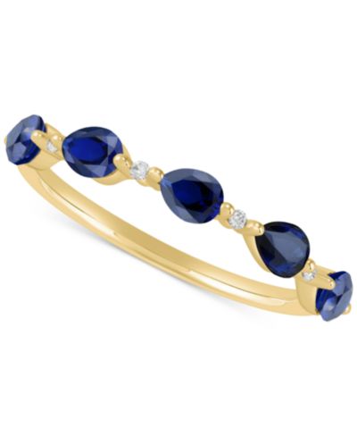 Кольцо Macy's Lab-Grown Blue Sapphire & Lab-Grown White Sapphire Pear Ring in 14k Gold-Plated Sterling Silver