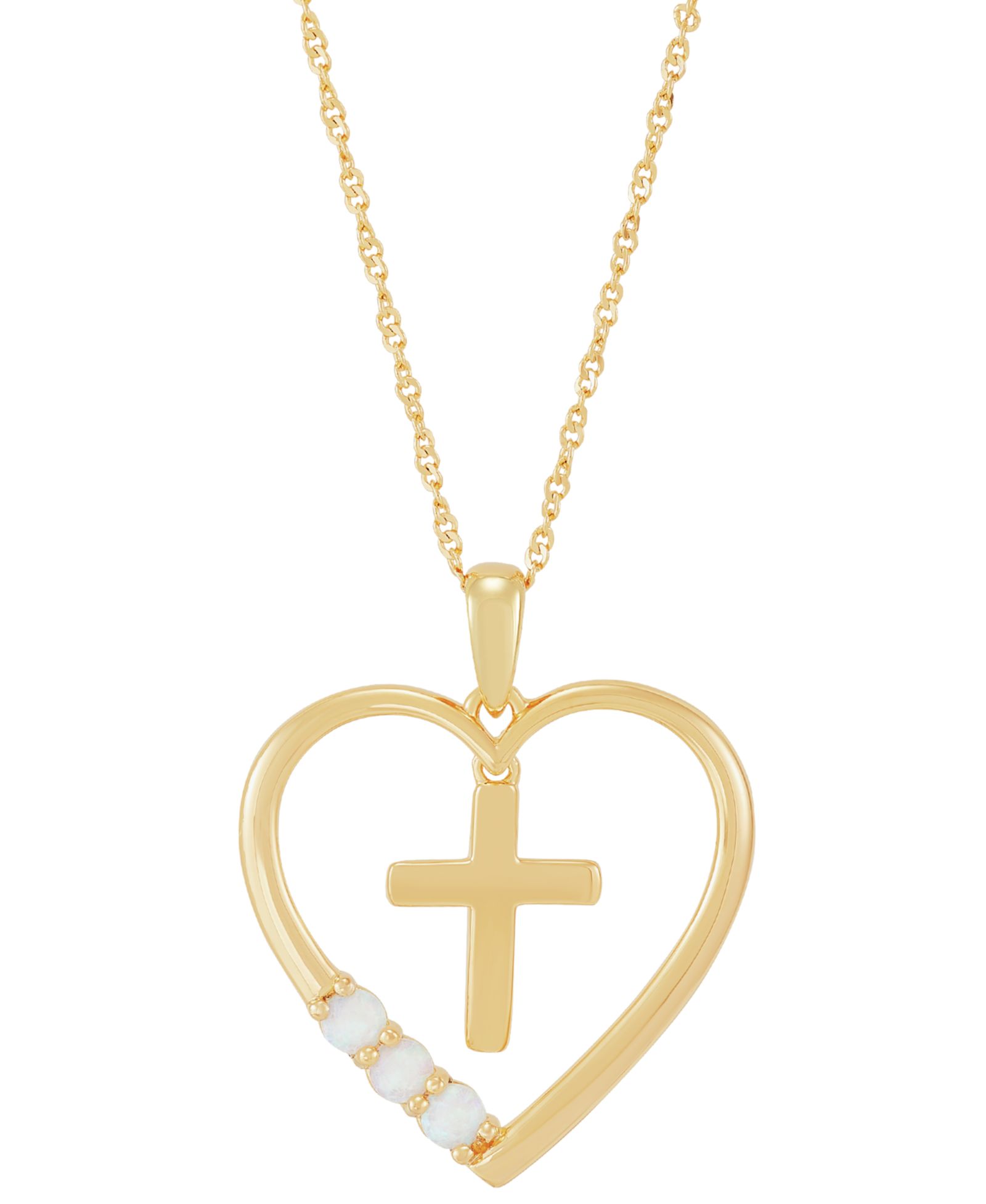 Macy's кулон в форме сердца с опалом, позолоченное серебро 14k Gold-Plated, 18"