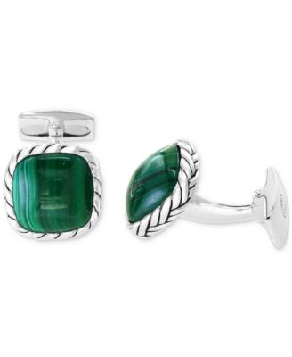 EFFY® Men's Malachite Rope Framed Cufflinks in Sterling Silver