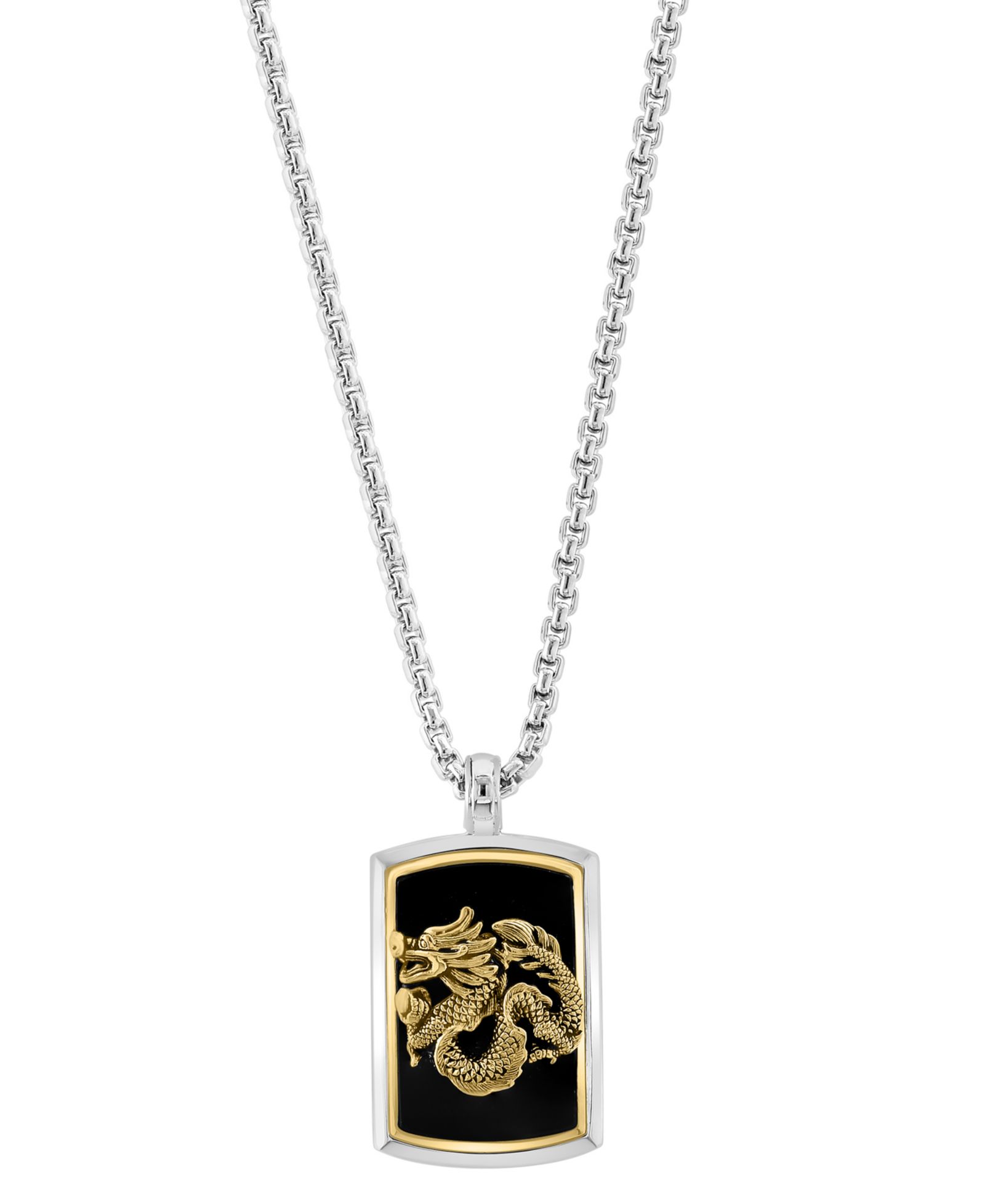 Подвеска EFFY® Men's Onyx Dragon Dog Tag 22" Sterling Silver & 14k Gold-Plate