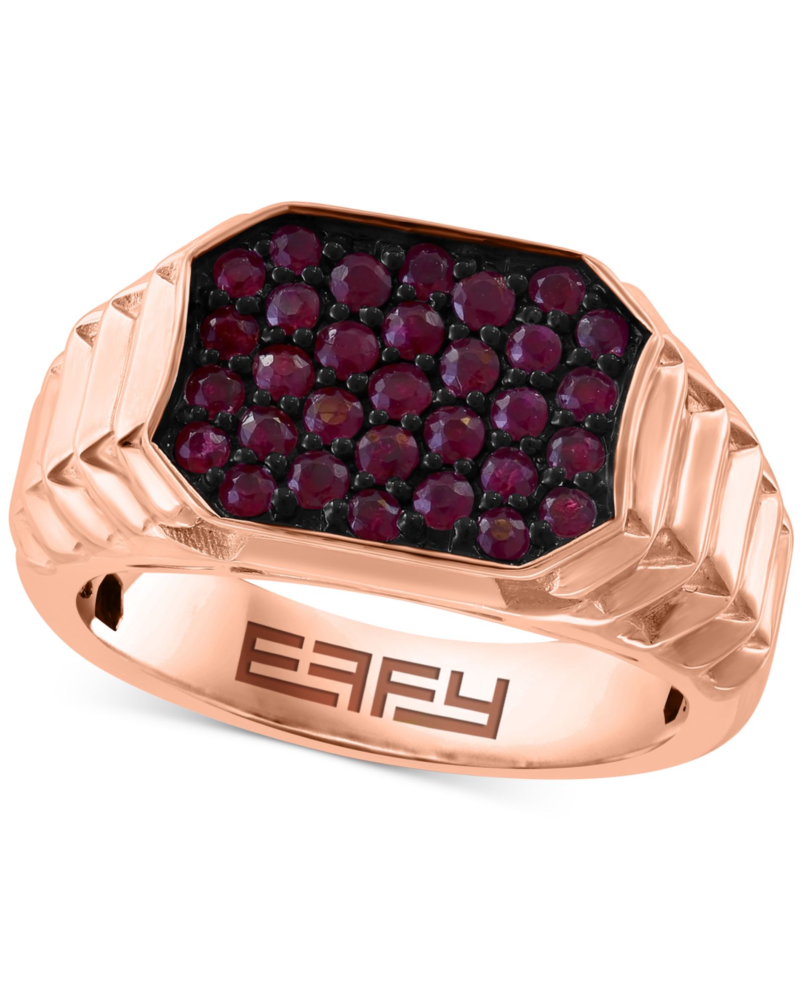 EFFY® Men's Ruby Cluster Ridge Texture Ring (1-1/20 ct. t.w.) in 14k Rose Gold-Plated Sterling Silver