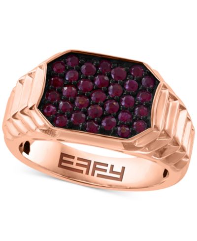 EFFY® Мужское кольцо с рубиновым кластером Ridge Texture (1-1/20 ct. t.w.) из стерлингового серебра с напылением 14k Rose Gold