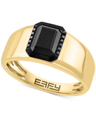 EFFY® Мужское кольцо Halo из Onyx & Black Diamond (1/20 ct. t.w.) в 14k Gold
