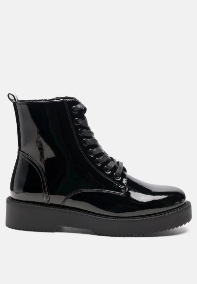 Womens rubble statement pu lace up ankle boots