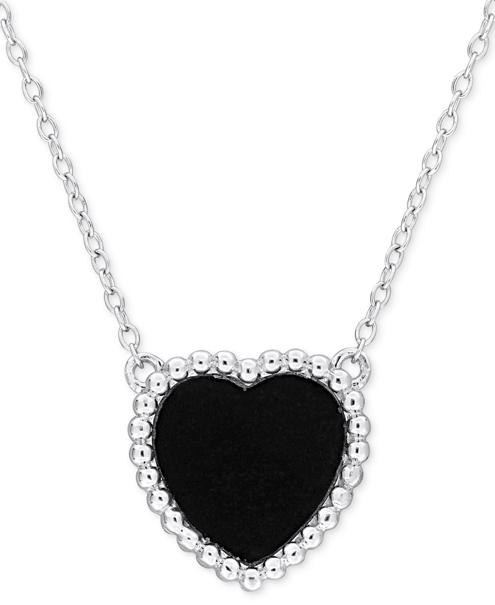 Подвеска-кулон Heart Bead Frame 17" из стерлингового серебра с черным агатом (5 ct. t.w.)