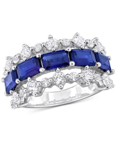 Кольцо с голубым сапфиром (4-5/8 ct. t.w.) и белым сапфиром (2-1/10 ct. t.w.) в трех рядах из стерлингового серебра