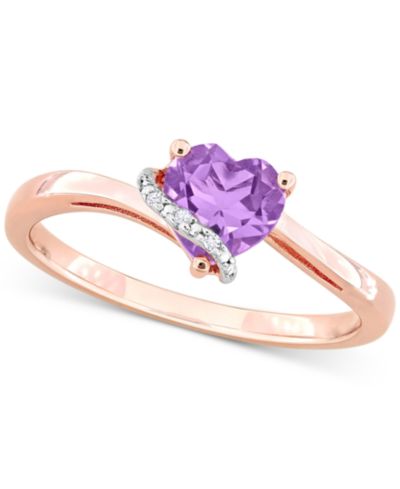 Кольцо обещания с аметистом (5/8 ct. t.w.) и бриллиантовым акцентом из розового золота 18k и стерлингового серебра