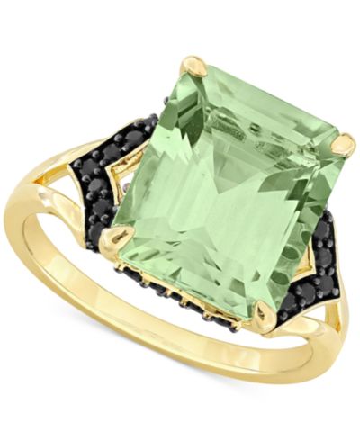 Macy's Кольцо с зеленым кварцем (5-1/3 ct. t.w.) и черным сапфиром (3/8 ct. t.w.) из золота 18k и стерлингового серебра