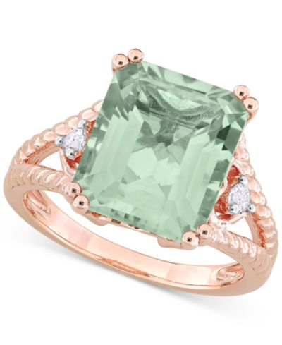Кольцо с зеленым кварцем (5-1/2 ct. t.w.) и белым топазом (1/20 ct. t.w.) из 18k Rose Gold-Flash Sterling Silver
