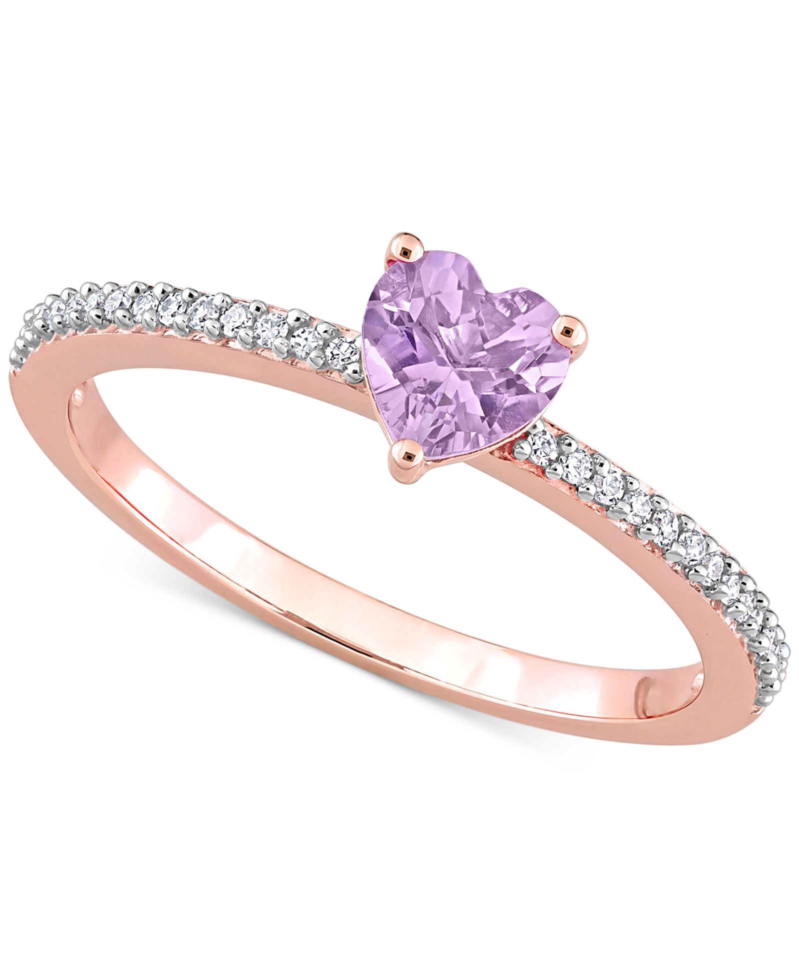 Кольцо-обещание с розовым аметистом и бриллиантом в 10k Rose Gold