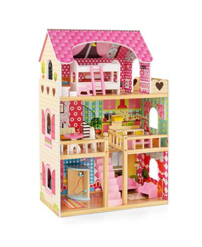 3-Story Dollhouse Playset with 6 Rooms and 15 Furniture Pieces