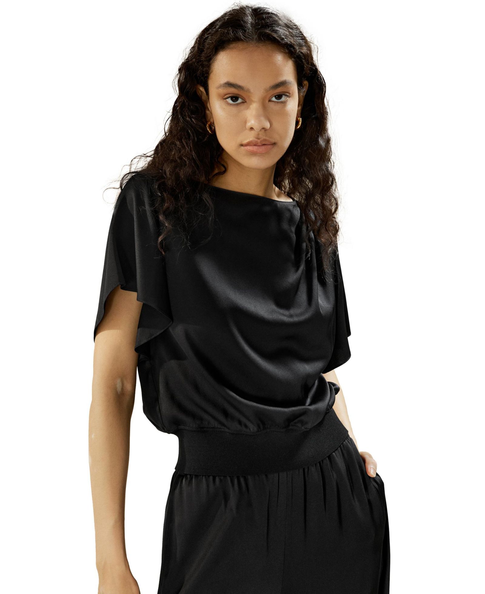 LILYSILK Women's Short Rippled Batwing Sleeves Silk Shirt