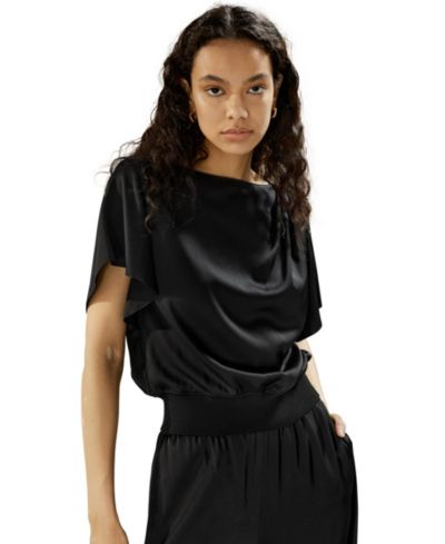 LILYSILK женская шелковая рубашка с короткими рукавами Batwing Rippled
