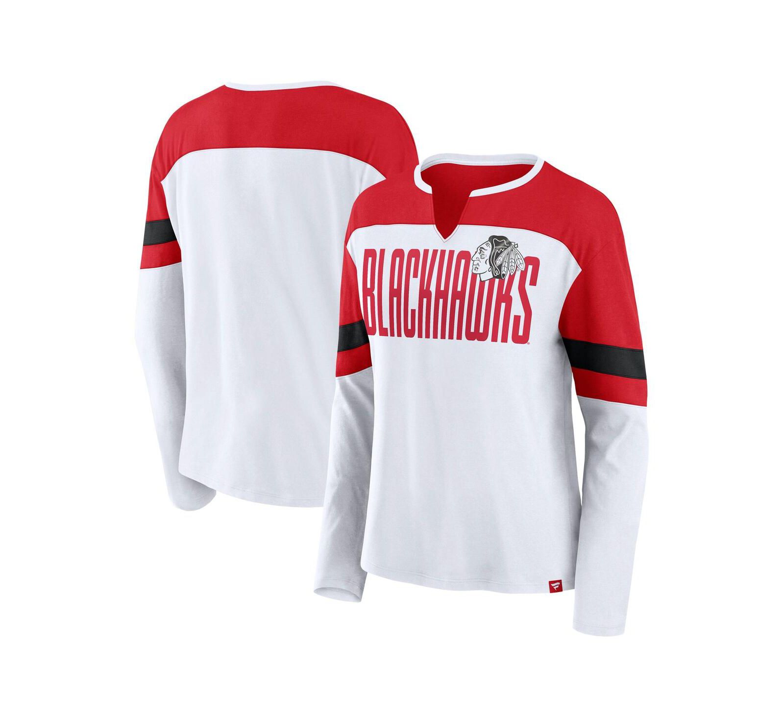 Fanatics Women's White/Red Chicago Blackhawks Frozen Long Sleeve Notch Neck T-Shirt