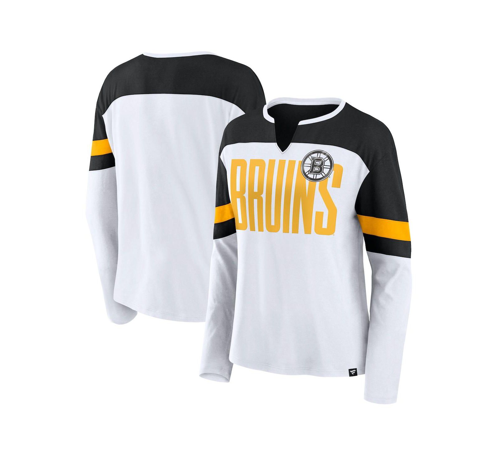 Fanatics Women's White Boston Bruins Frozen Long Sleeve Notch Neck T-Shirt