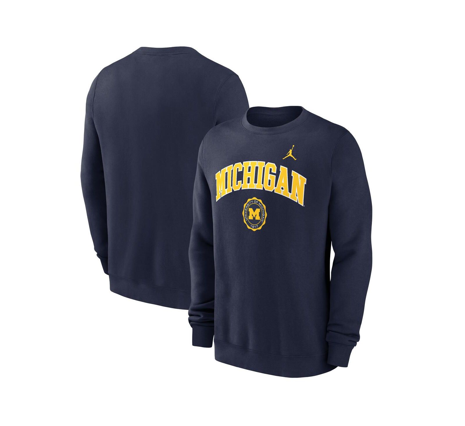 Jordan Мужской Michigan Wolverines Pullover Sweatshirt Navy