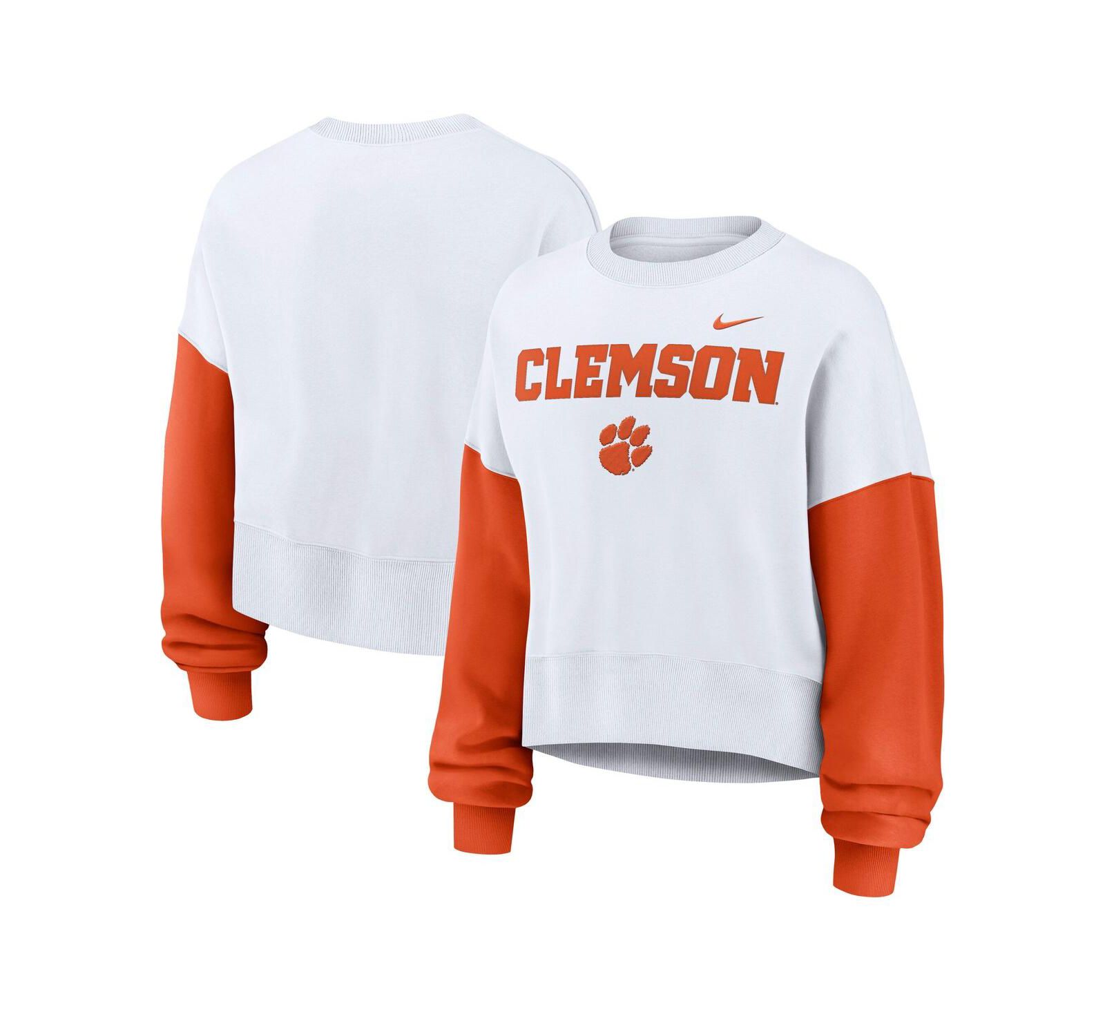 Nike Women's White Clemson Tigers Oversized Color Block Pullover Sweatshirt