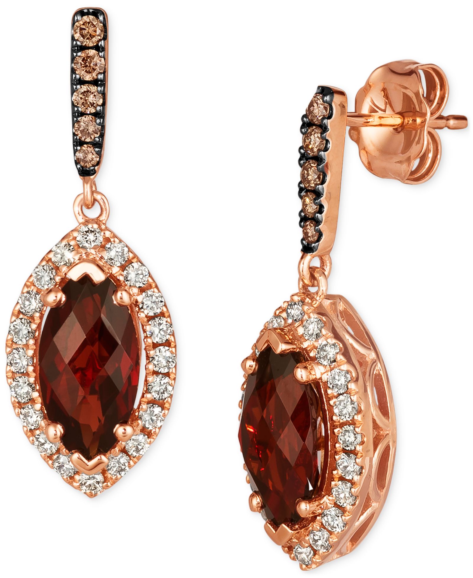 Le Vian® Pomegranate Garnet (2-7/8 ct. t.w.) & Diamond (1/2 ct. t.w.) Halo Drop Earrings in 14k Rose Gold