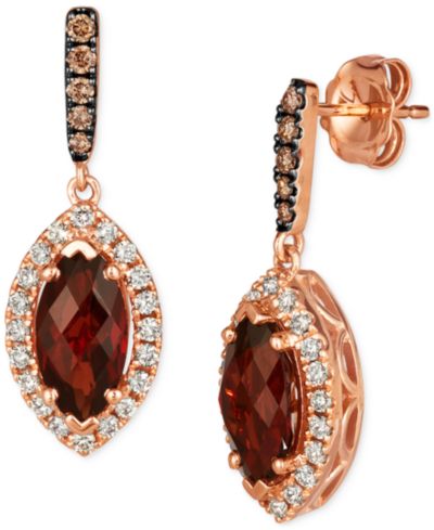 Le Vian серьги-подвески с гранатом и бриллиантами в розовом золоте 14k