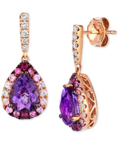 Le Vian серьги капли Pear Halo с многоцветными драгоценными камнями и розовым бриллиантом в 14k Rose Gold