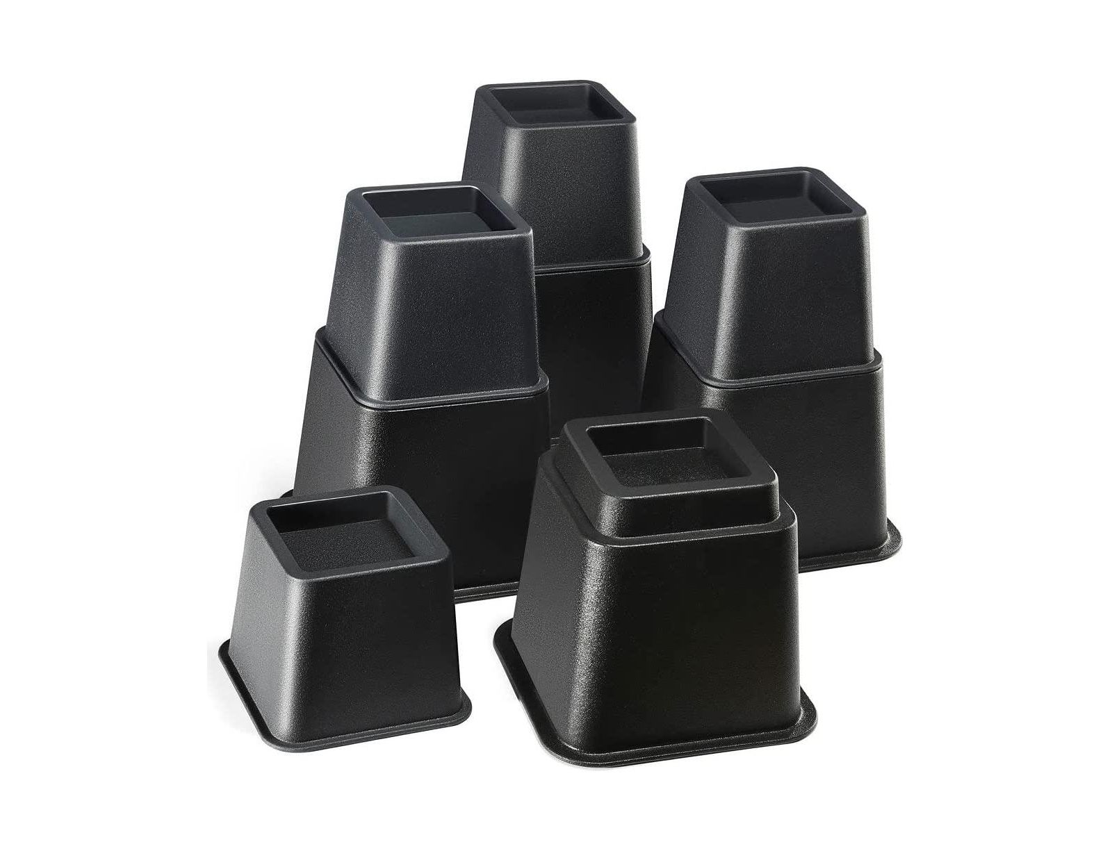 Adjustable Stackable Bed Frame Risers for Elevation & Under-Bed Storage - Heavy-Duty Furniture Riser for Table, Couch, Desk, and Chair - Set of 4 Large & 4 Small Bed Lifts - Black