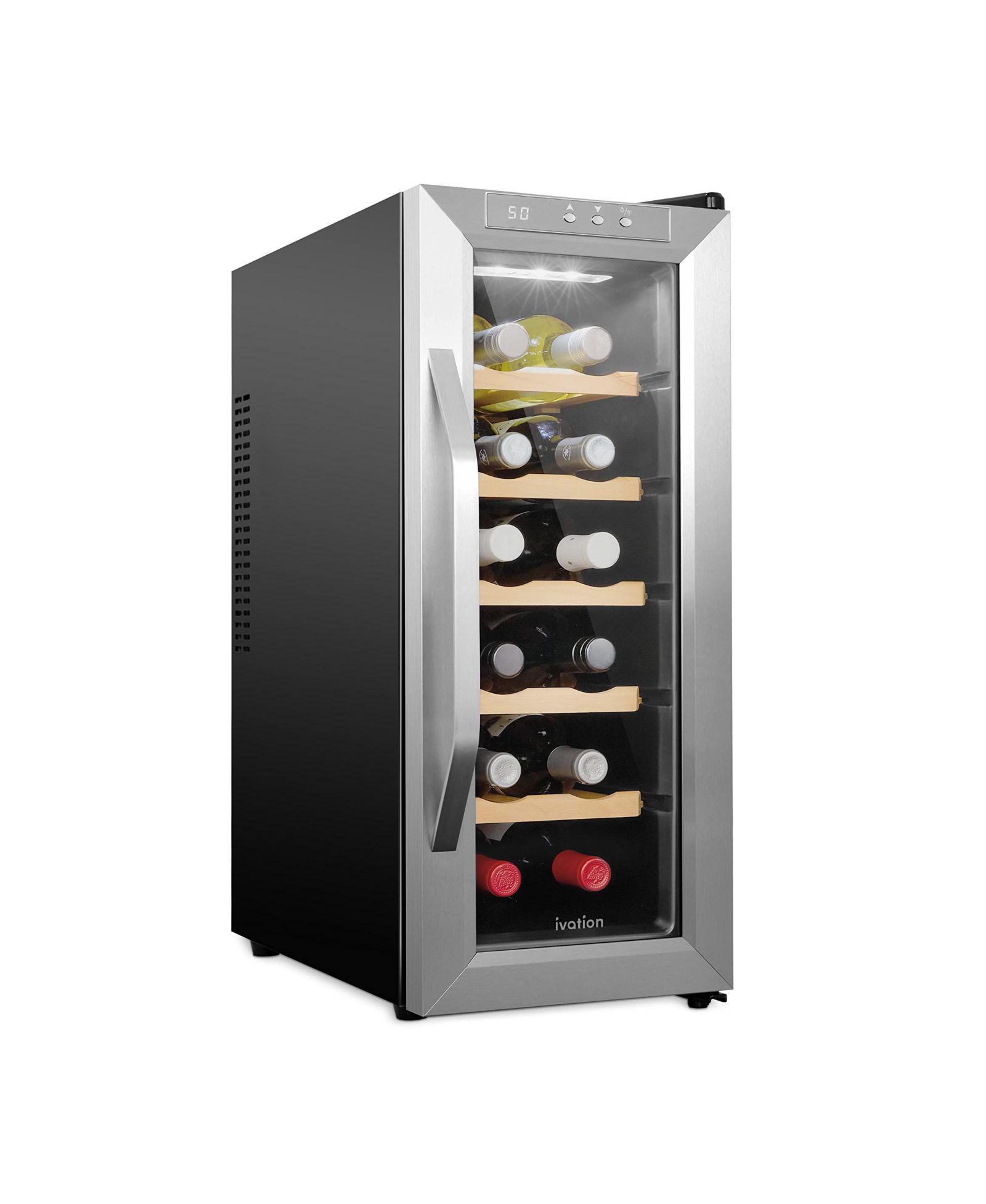 Ivation 12-Bottle Freestanding Thermoelectric Wine Cooler - Stainless Steel
