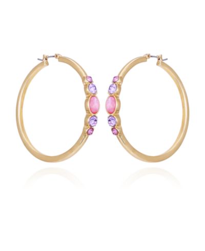 Серьги-кольца T Tahari с фиолетовым стеклом и золотистым оттенком
