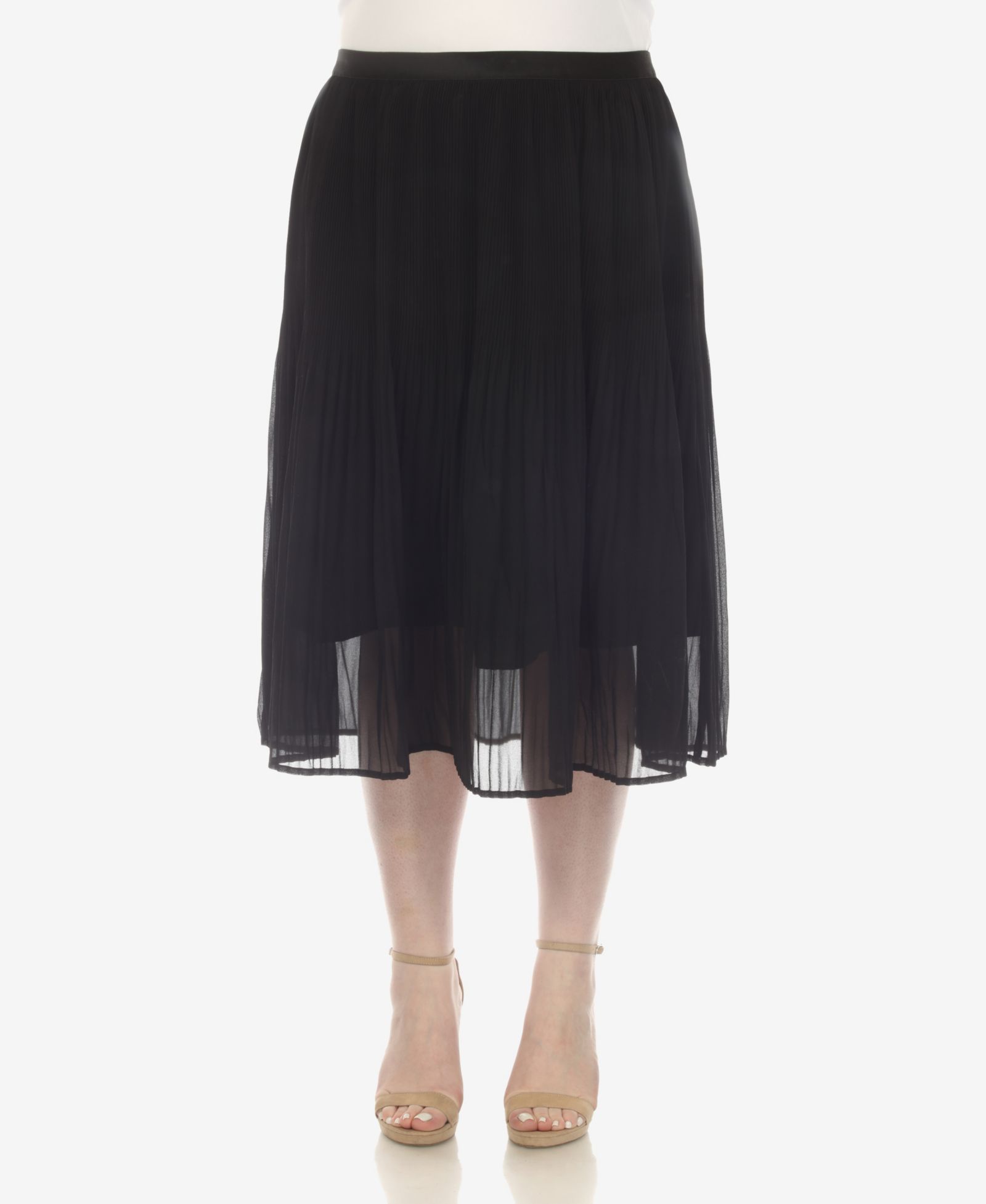 White Mark Plus Size Pleated Chiffon Midi Skirt