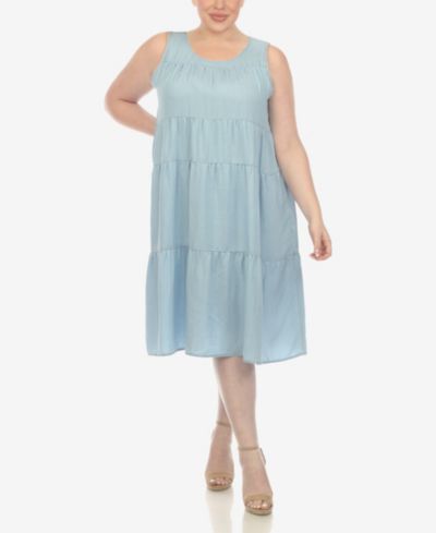 Женское миди-платье White Mark Plus Size Sleeveless Tiered Chambray