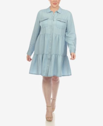 Платье-рубашка White Mark Plus Size Long Sleeve Tiered Midi