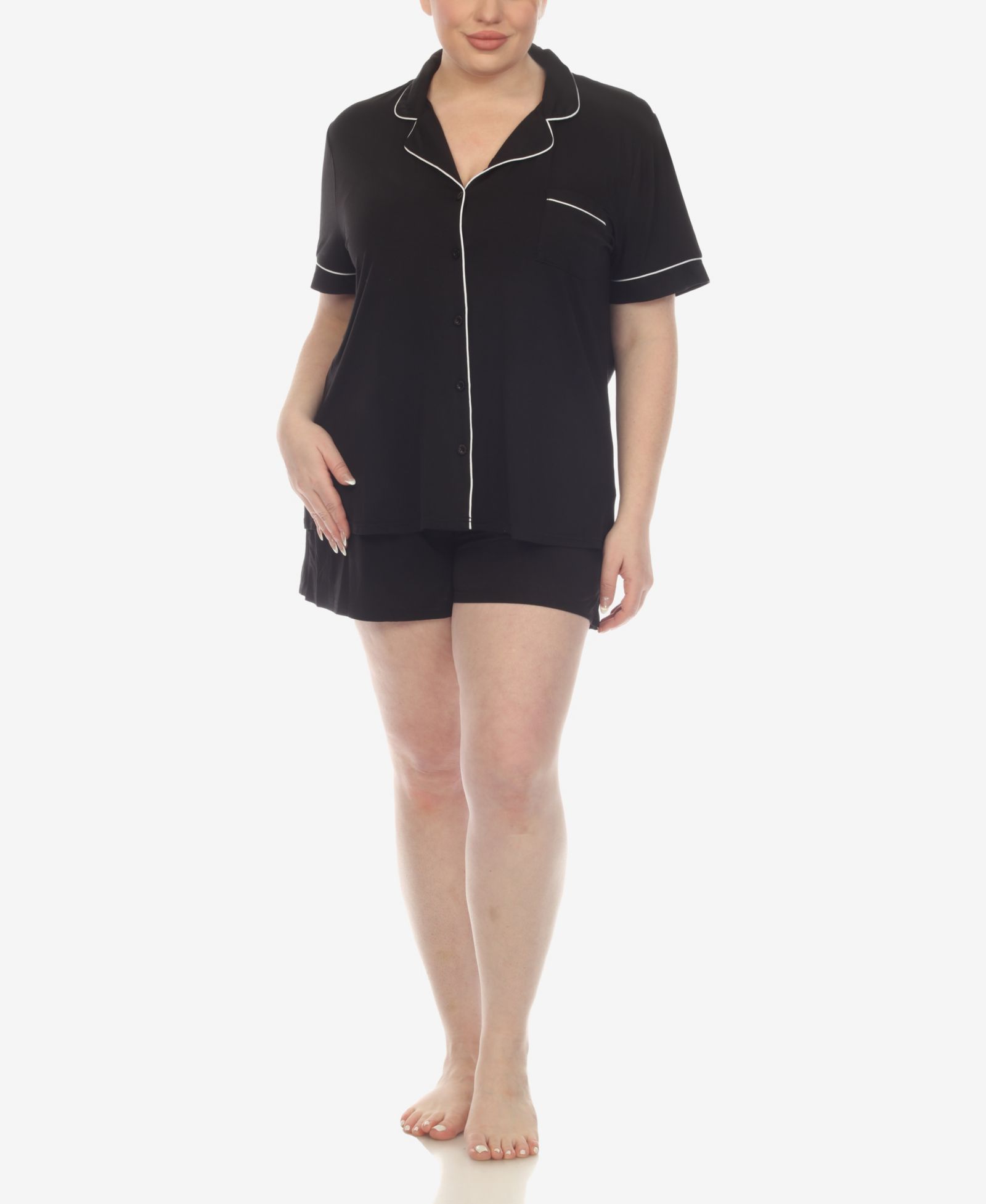 White Mark Plus Size 2-Piece Short Sleeve Pajama Set