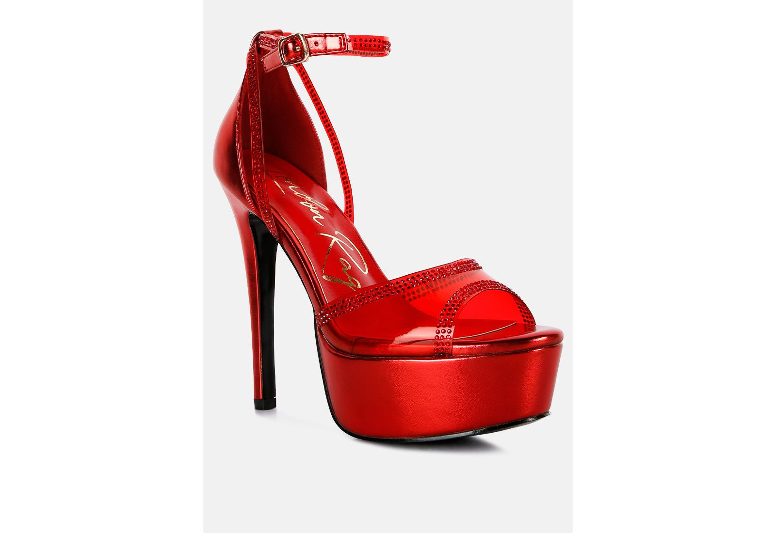 London Rag Womens Cinderella Rhinestones Embellished Stiletto Platform Sandals